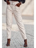 Pantaloni eleganti din piele ecologica, bej deschis 5929 - Magazin online - Boutique